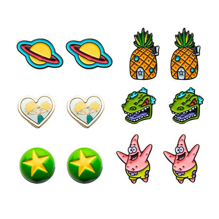 Six-piece Nickelodeon character stud earrings set featuring Teenage Mutant Ninja Turtles designs.