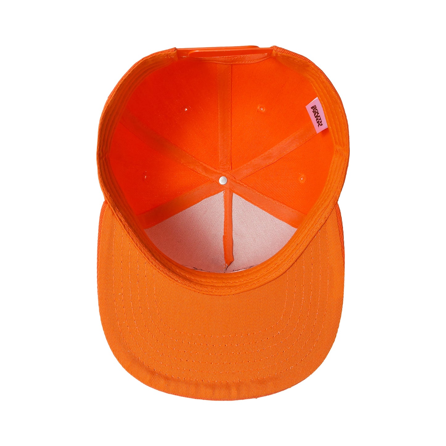 Angled profile of the South Park orange parka hat showing the material texture and construction.