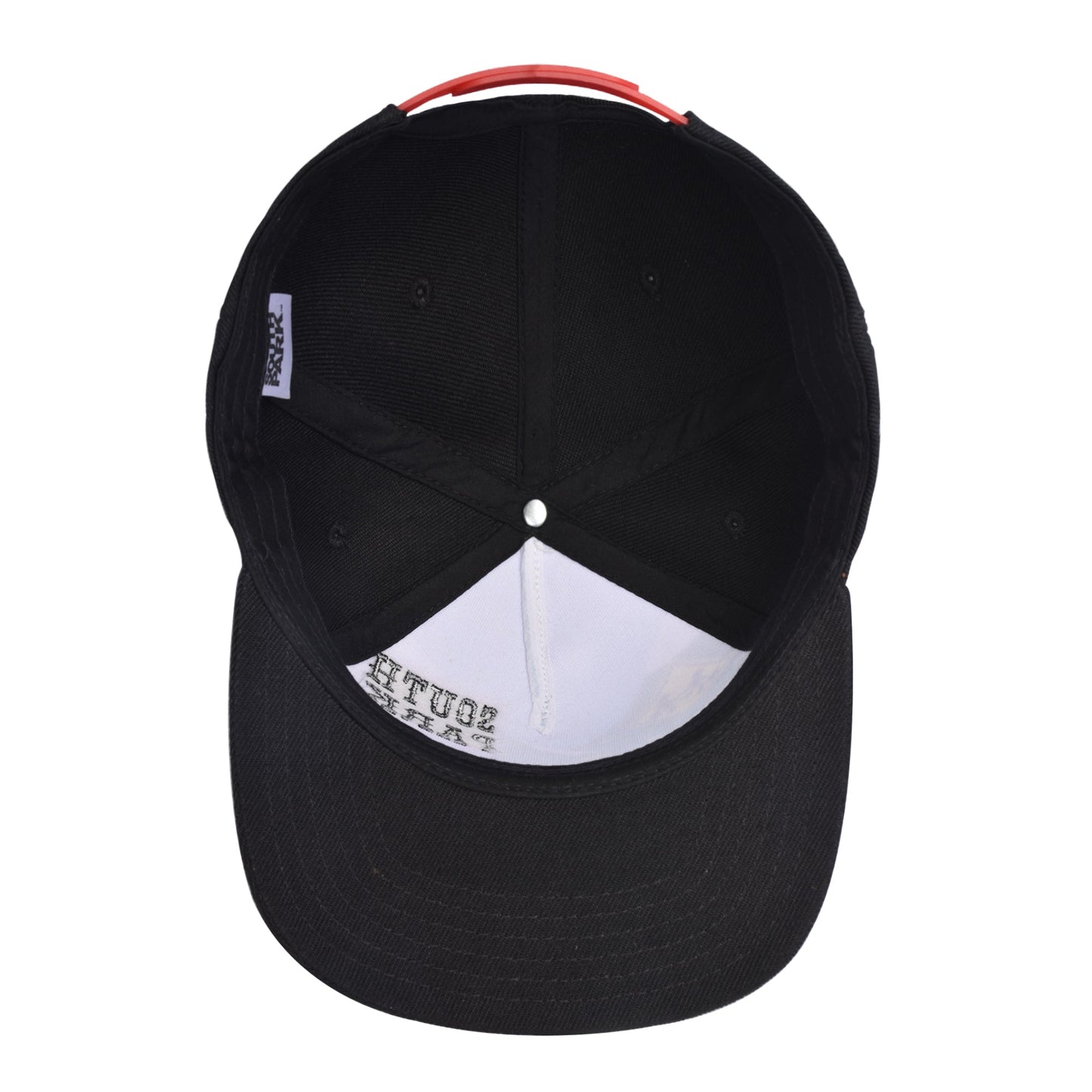 Model wearing South Park character scene snapback hat