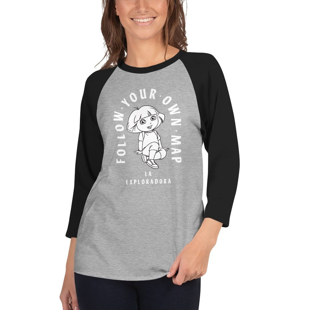 Dora the Explorer Follow Your Own Map Unisex 3/4 Sleeve Raglan Shirt - Paramount Shop