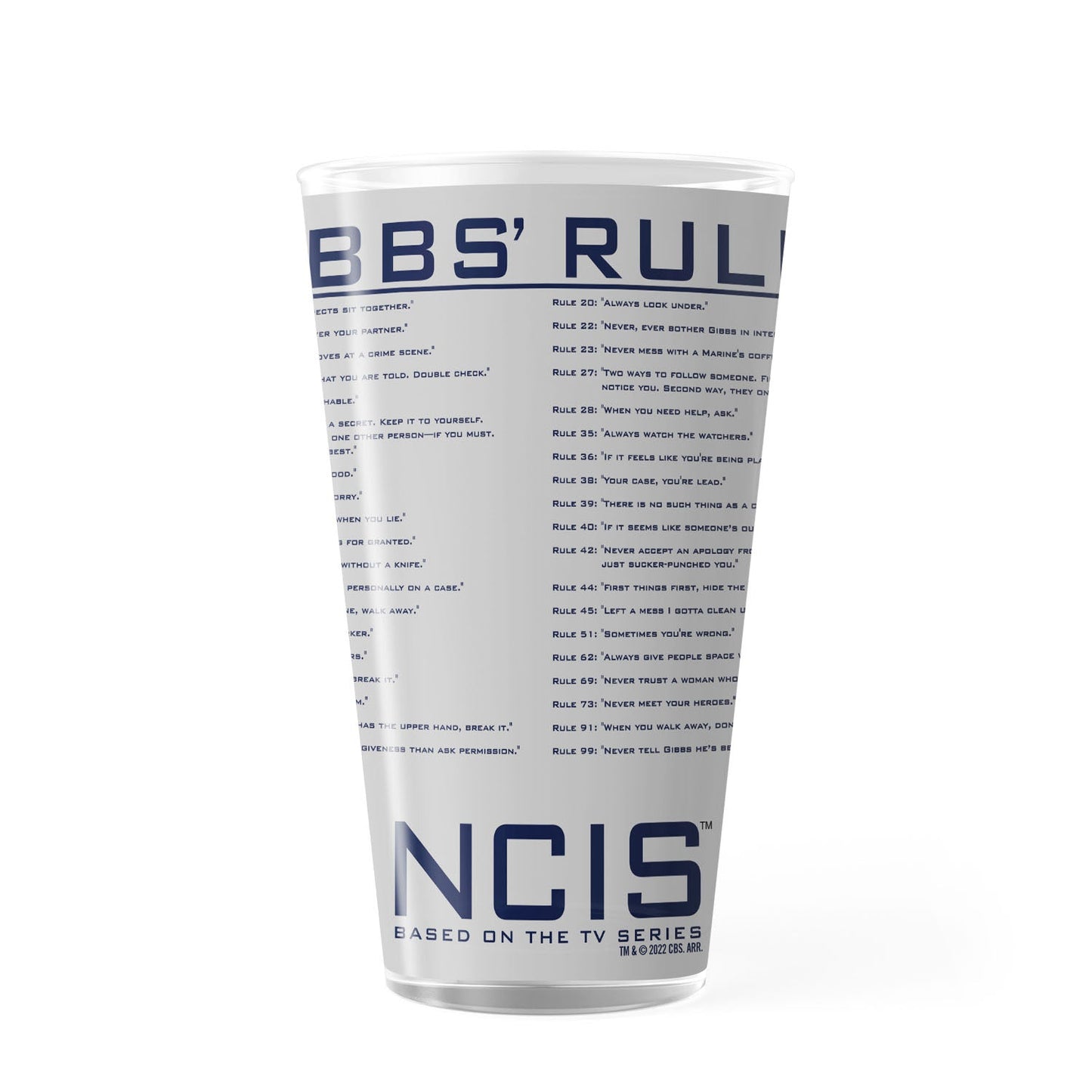 NCIS Gibbs Rules 17 oz Pint Glass - Paramount Shop