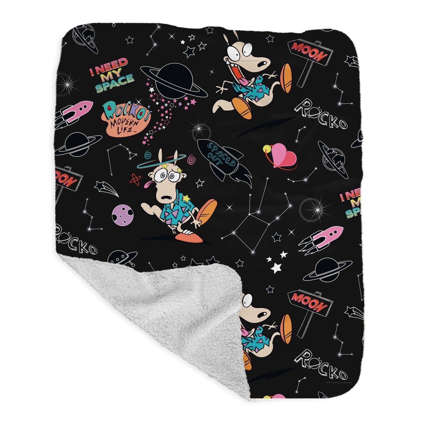 Rocko's Modern Life Space Pattern Grey Sherpa Blanket - Paramount Shop