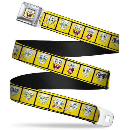 SpongeBob Seatbelt Belt Open Mouth Smile Full Color 10 - Expressions Filmstrip Yellows/Black/White Webbing - Paramount Shop
