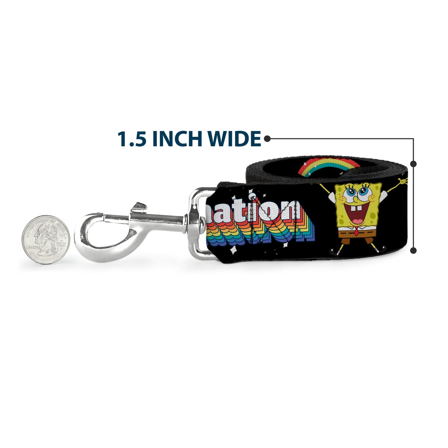 SpongeBob SquarePants Dog Leash Arms Up Rainbow Pose Durable Black Multi Color - Paramount Shop