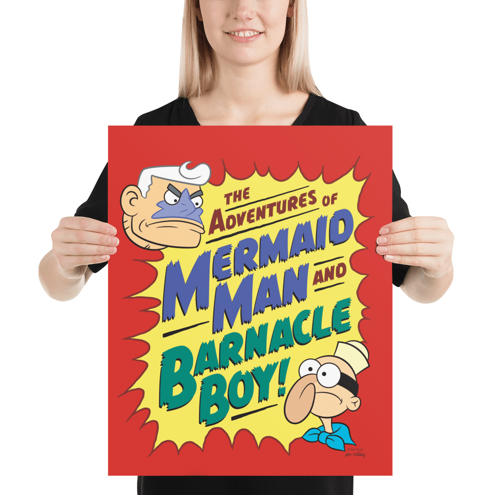 SpongeBob SquarePants Mermaidman and Barnacleboy Comic Premium Satin Poster - Paramount Shop