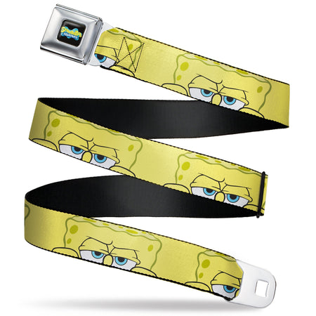 SpongeBob SquarePants Seatbelt Belt Logo Close - Up Face Yellow Webbing Black Blues - Paramount Shop