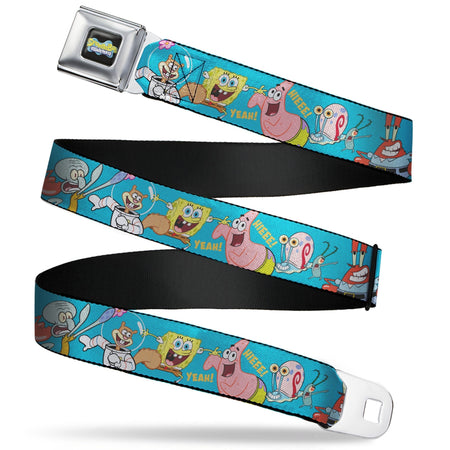 SpongeBob SquarePants Seatbelt Belt Logo SpongeBob and Friends Poses Blue Webbing - Paramount Shop