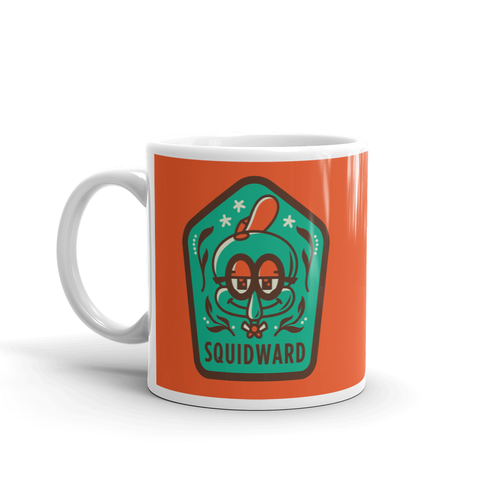 SpongeBob SquarePants Sponge on the Run Squidward Badge White Mug - Paramount Shop