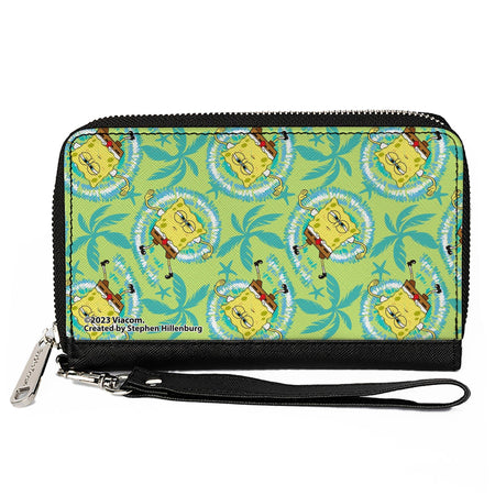 SpongeBob SquarePants Wallet Wavy Noodle Arm Pose Tropical Tie Dye Zip Around Green Blue White - Paramount Shop