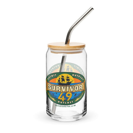 Survivor Season 49 Logo Can - Shaped Glass with Lid and Straw - Paramount Shop