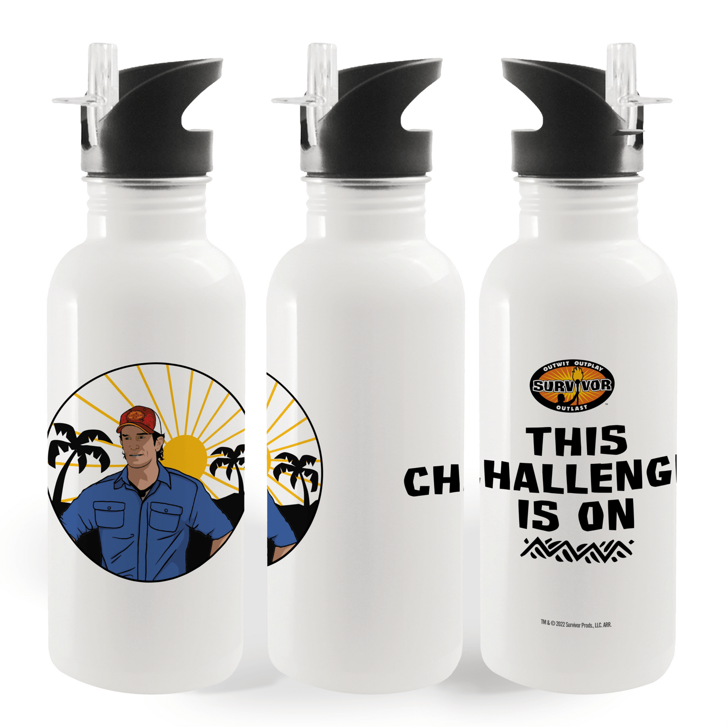 Survivor This Challenge Is On 20 oz Screw Top Water Bottle with Straw - Paramount Shop