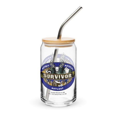 Survivor x Yellowjackets Logo Can - Shaped Glass with Lid and Straw - Paramount Shop