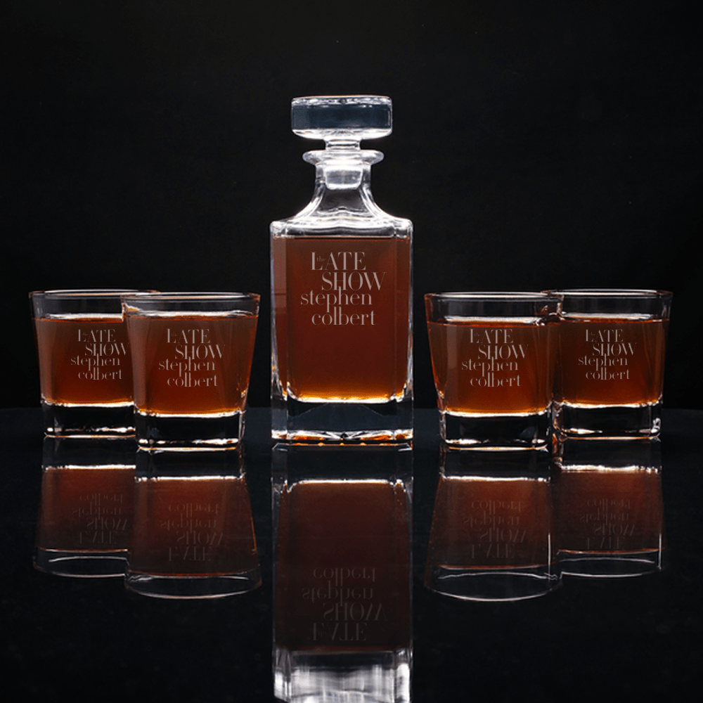 The Late Show with Stephen Colbert Decanter With 4 Rocks Glasses - Paramount Shop