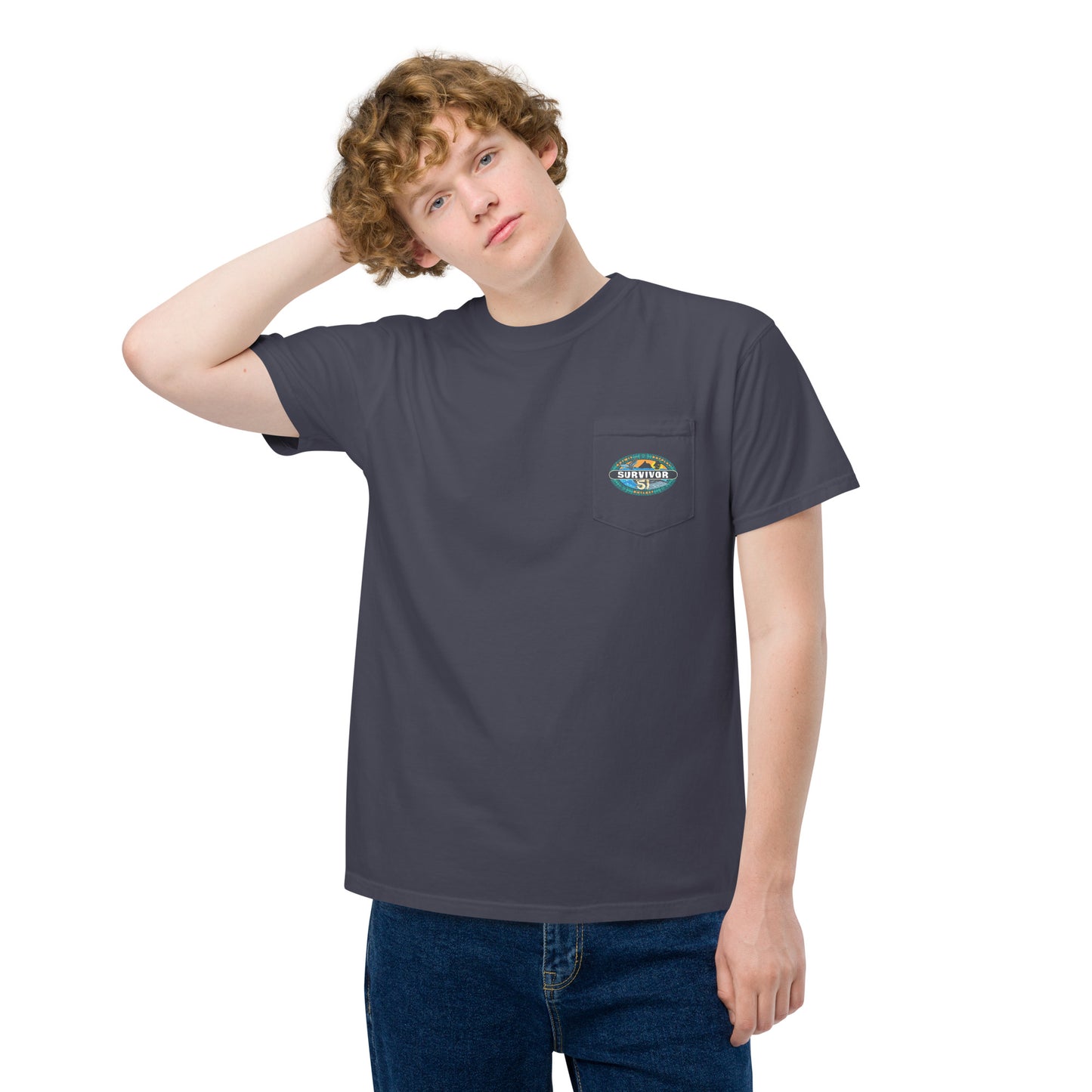 Back view of the unisex relaxed fit Survivor t-shirt in True Navy.