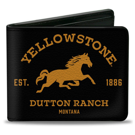 Yellowstone Bi - Fold Wallet Dutton Ranch Montana Men's Black Yellow Vegan Leather - Paramount Shop