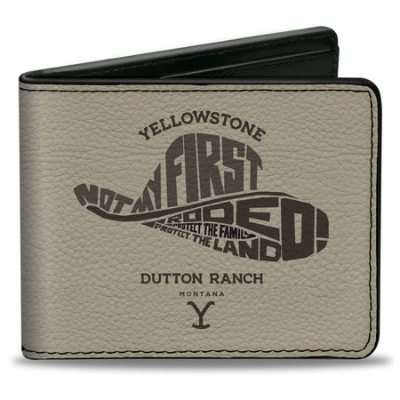 Yellowstone Bi - Fold Wallet "NOT MY FIRST RODEO" Typography Vegan Leather Beige/Browns - Paramount Shop