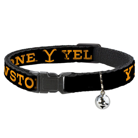 Yellowstone Cat Collar Text and Y Logo Weathered Breakaway with Bell Black/Orange - Paramount Shop