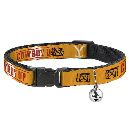 Yellowstone Cat Collar Y Logo COWBOY UP Text Breakaway with Bell Yellow/Red/White - Paramount Shop