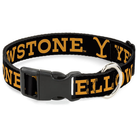 Yellowstone Dog Collar Text Y Logo Weathered Design Plastic Clip Black/Orange - Paramount Shop