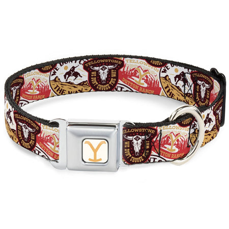 Yellowstone Dog Collar Y Logo Design Seatbelt Buckle Durable Adjustable White Yellow - Paramount Shop