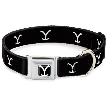 Yellowstone Dog Collar Y Logo Seatbelt Buckle Black/White - Paramount Shop
