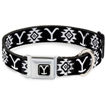 Yellowstone Logo Dog Collar Black/White Y Seatbelt Buckle - Paramount Shop