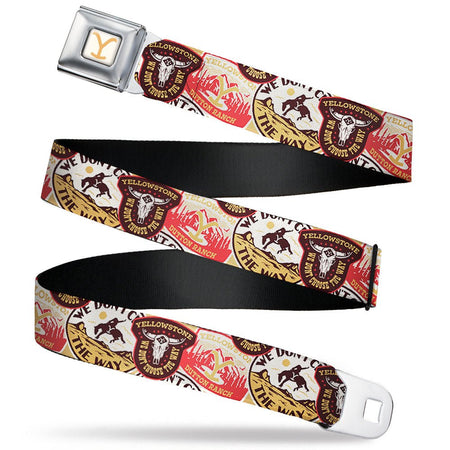 Yellowstone Seatbelt Belt Y Logo White Yellow Stacked Patches Webbing - Paramount Shop