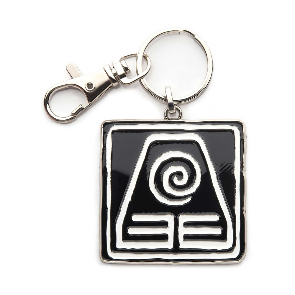 Avatar: The Last Airbender Earth Kingdom symbol keychain in a polished silver-tone metal finish.