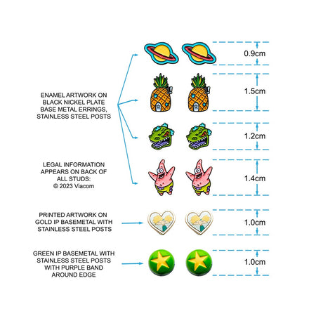 Licensed Nickelodeon jewelry packaging containing a set of character stud earrings.