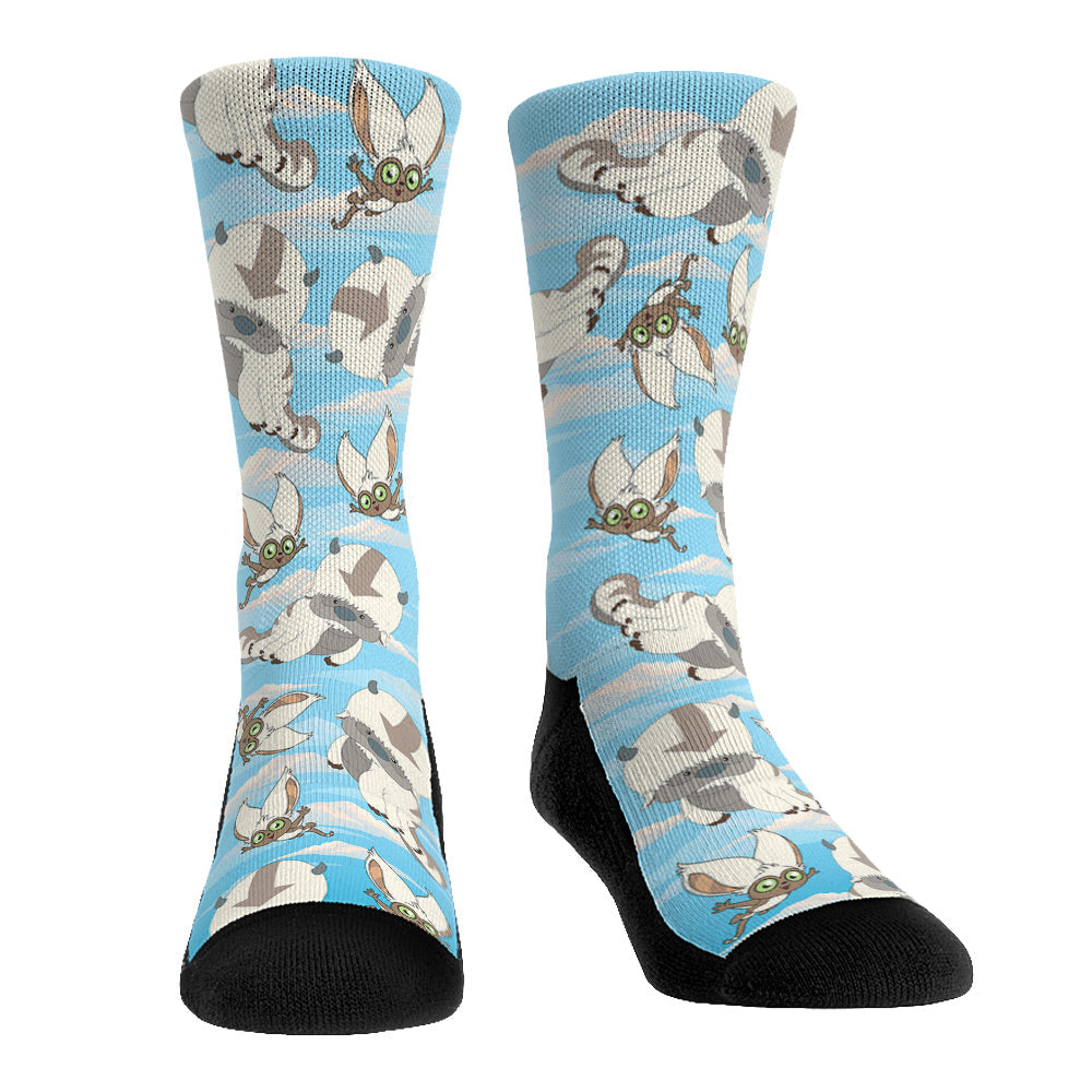 Avatar: The Last Airbender crew socks featuring a repeating all-over print design of Momo and Appa.