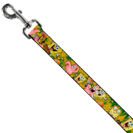 Dog leash featuring Spongebob Squarepants and Patrick Star characters, pineapple and rock houses, and a metal clasp.