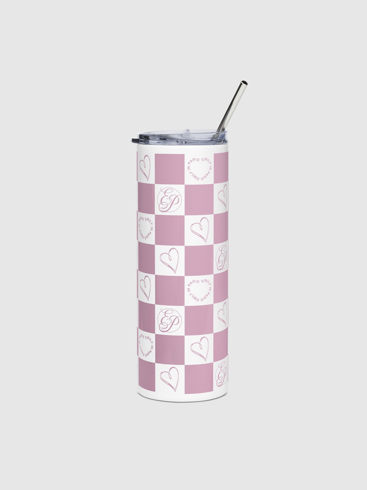 Emily in Paris Stainless Steel Tumbler Checkered  White