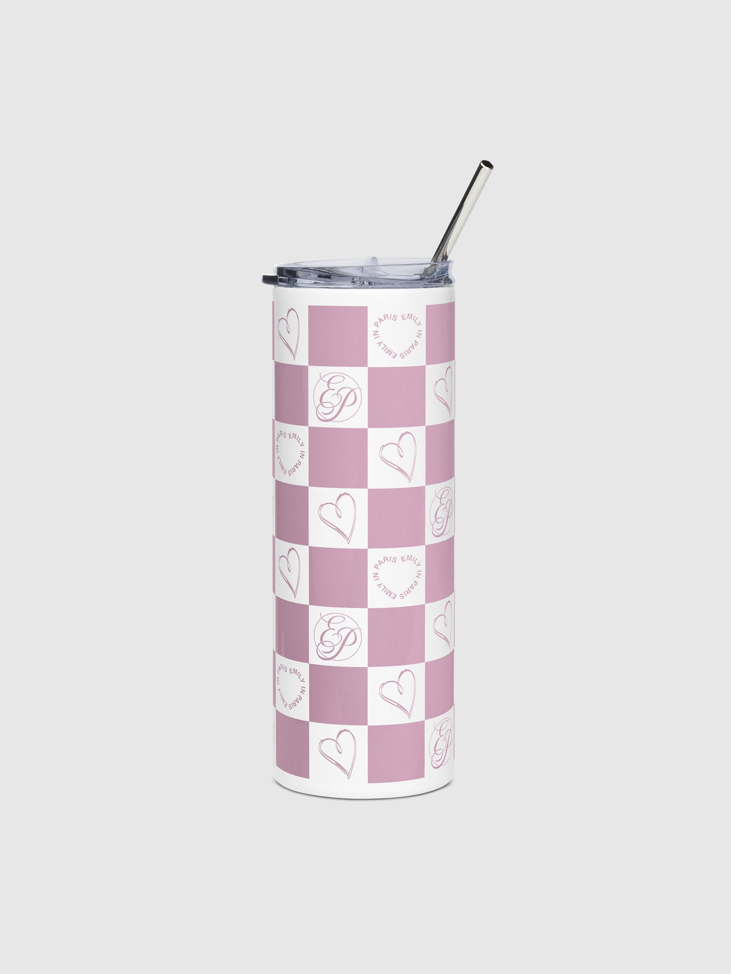 Emily in Paris Stainless Steel Tumbler Checkered  White