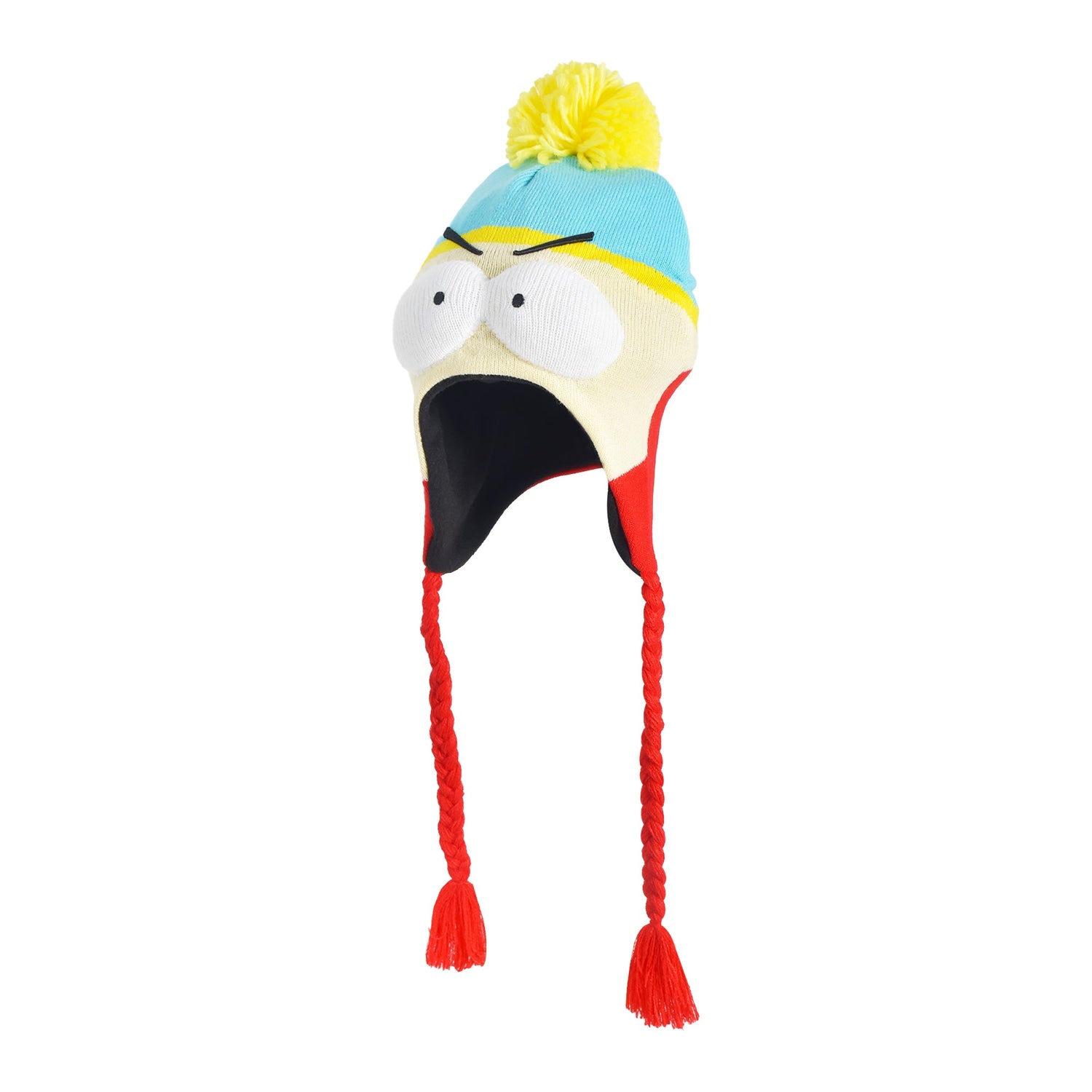 Detailed view of Eric Cartman face knitted into the South Park winter hat