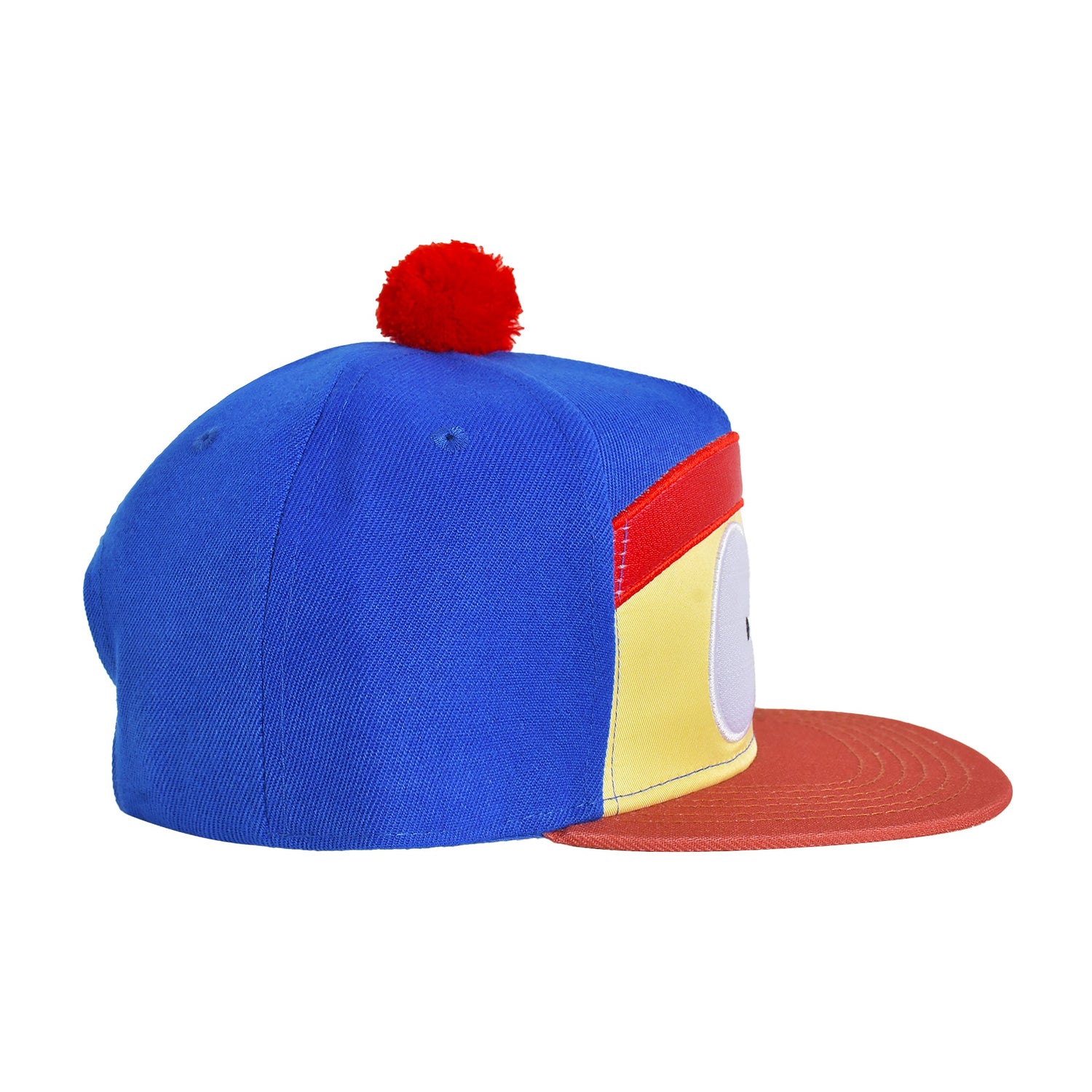 Side view of the structured crown and red band on the Stan Marsh snapback