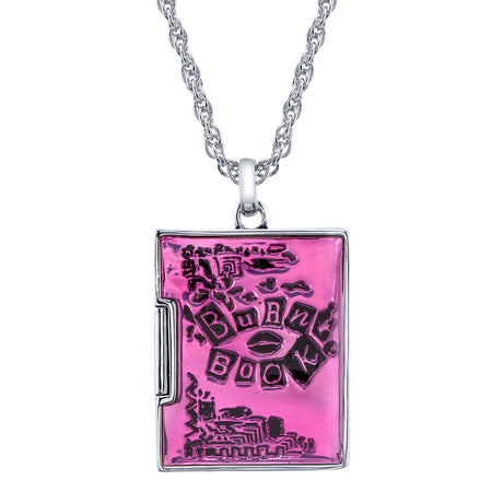 Open Burn Book necklace revealing etched Grool and So Fetch icons