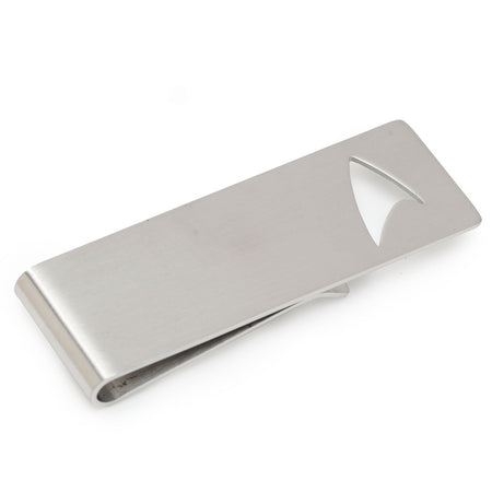 Star Trek Cutout Delta Shield Money Clip showing brushed metal finish
