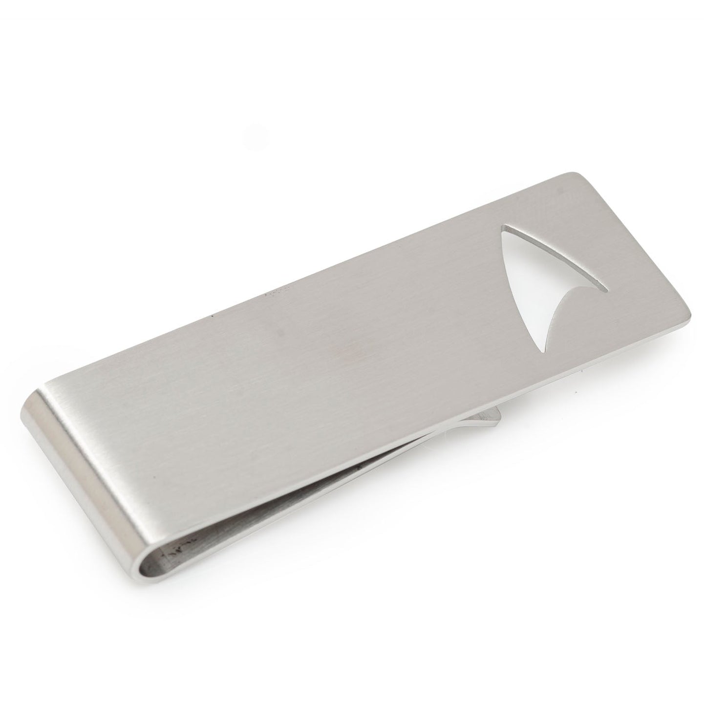 Star Trek Cutout Delta Shield Money Clip showing brushed metal finish