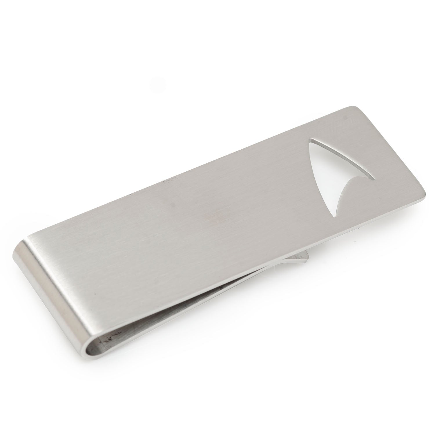 Star Trek Cutout Delta Shield Money Clip showing brushed metal finish