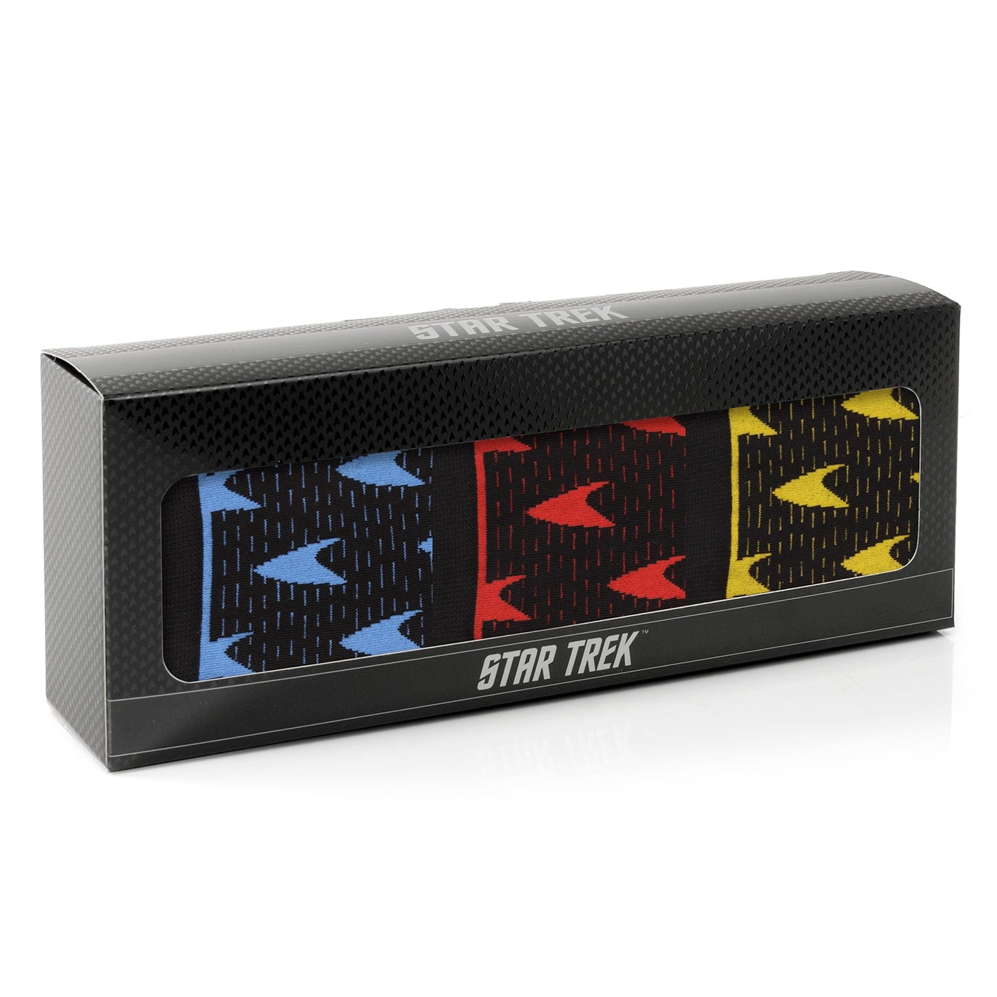 Detail of the knit Starfleet Delta Shield logo on the crew socks