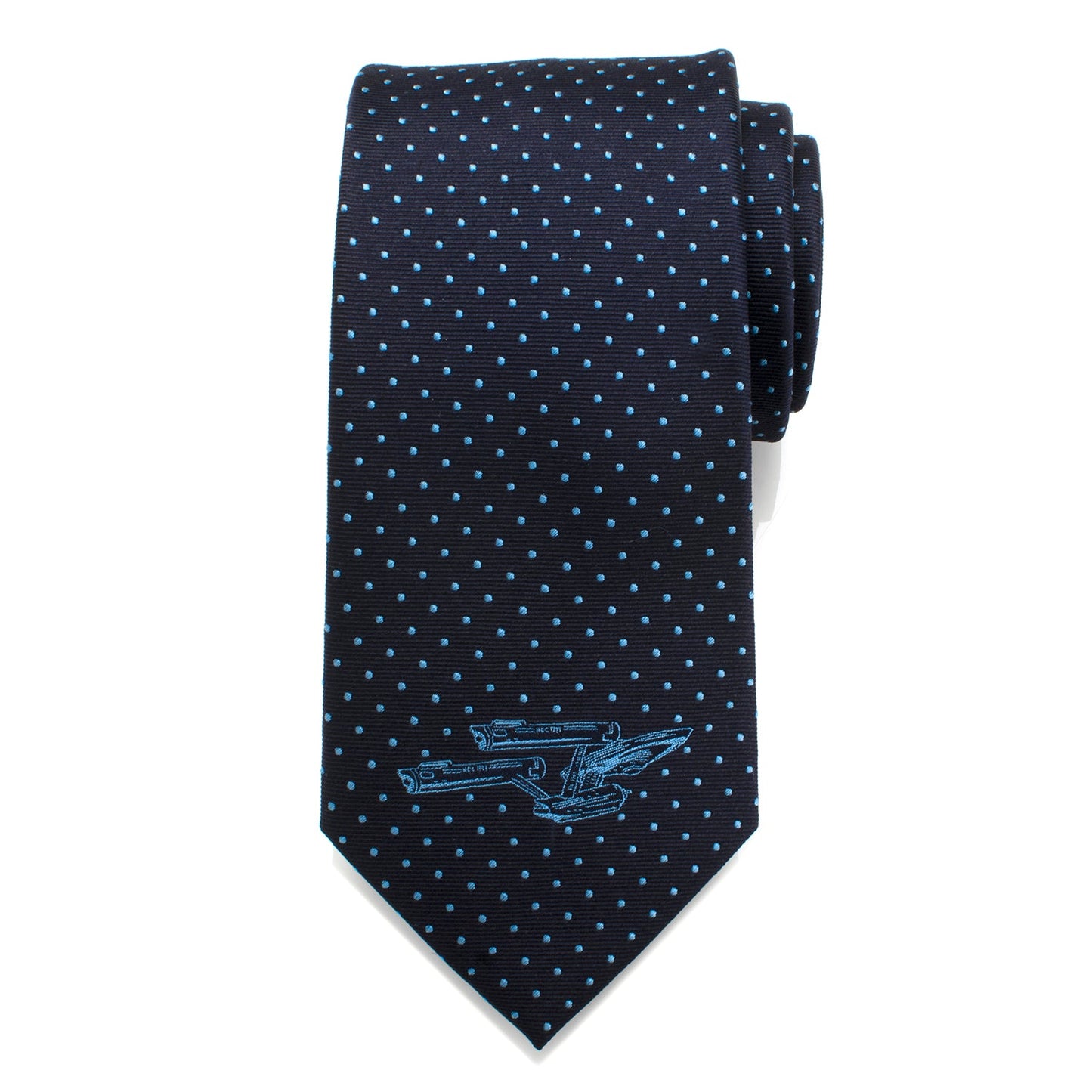 Detail view of the hidden Star Trek logo on the reverse side of the tie