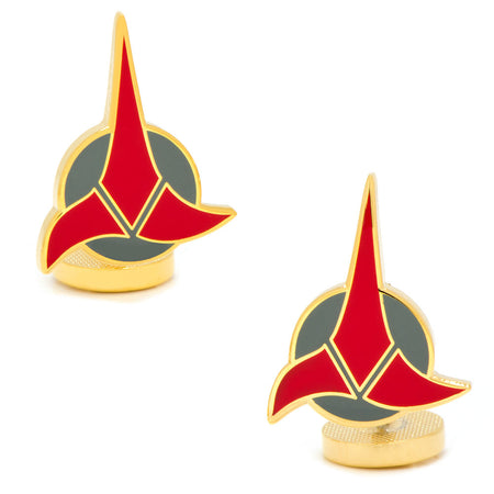 Front view of Star Trek Klingon Insignia Cufflinks featuring hard-enamel paint and rhodium plating