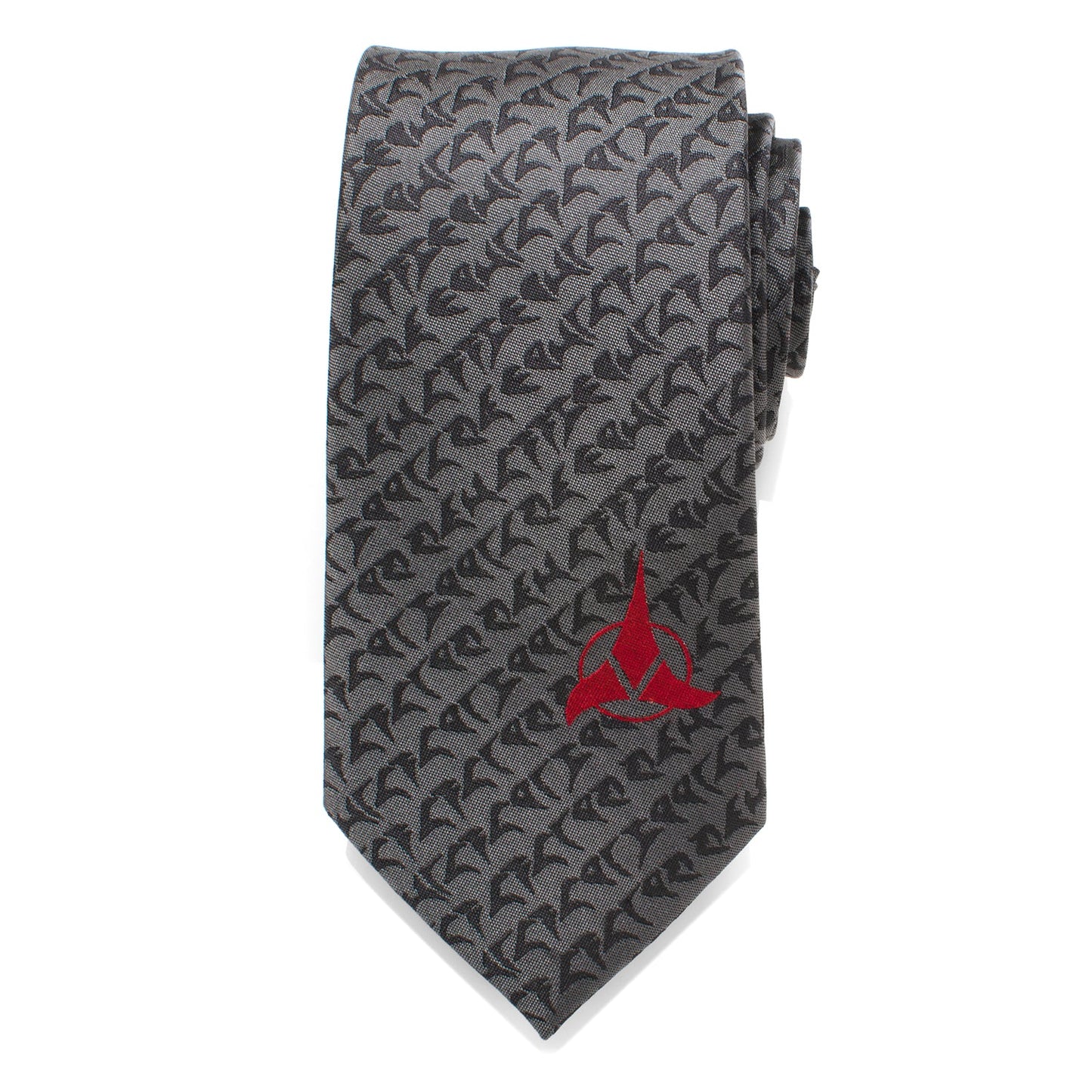 Star Trek Klingon Empire Pin detail on crimson red section of tie