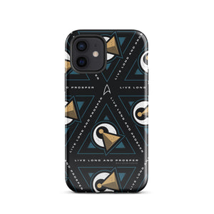 Star Trek black phone case with the Live Long And Prosper hand sign printed on the back