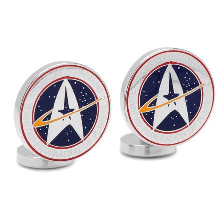 Pair of Star Trek Starfleet Command insignia cufflinks showing hard enamel detail