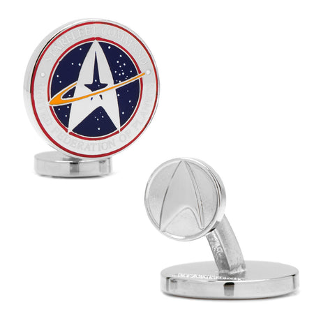 Close-up of Star Trek Starfleet Command Logo Cufflinks in rhodium-plated silver