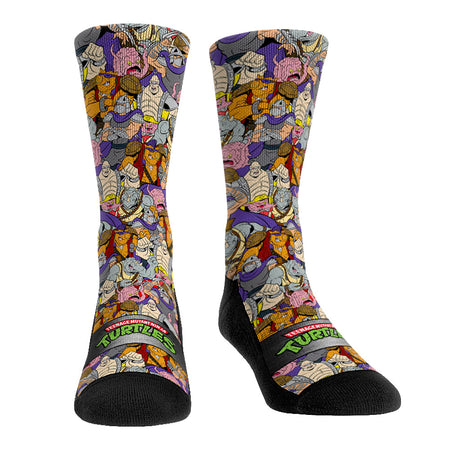Teenage Mutant Ninja Turtles x Rock 'Em Socks Villain Stacked Characters Crew Socks featuring Shredder, Krang, Bebop, and Rocksteady