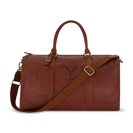 Yellowstone hand-crafted genuine leather duffel bag front view