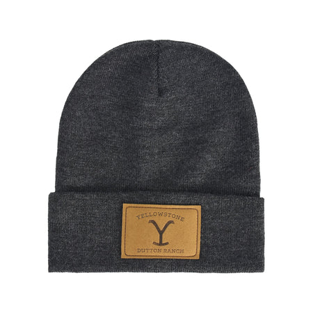 Yellowstone Dutton Ranch Logo Brown PU Patch Beanie - Front View