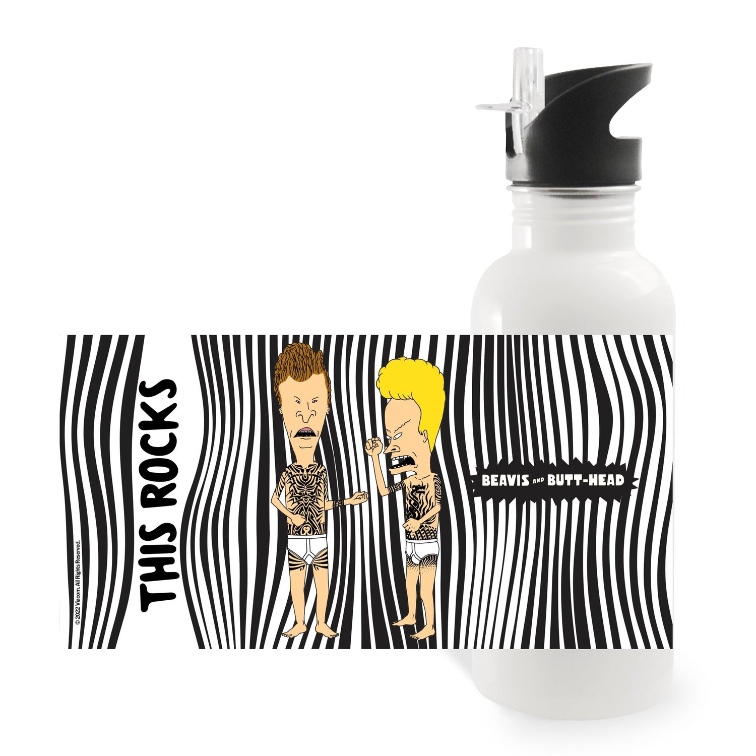 Beavis and Butt - Head This Rocks 20 oz Screw Top Water Bottle with Straw - Paramount Shop
